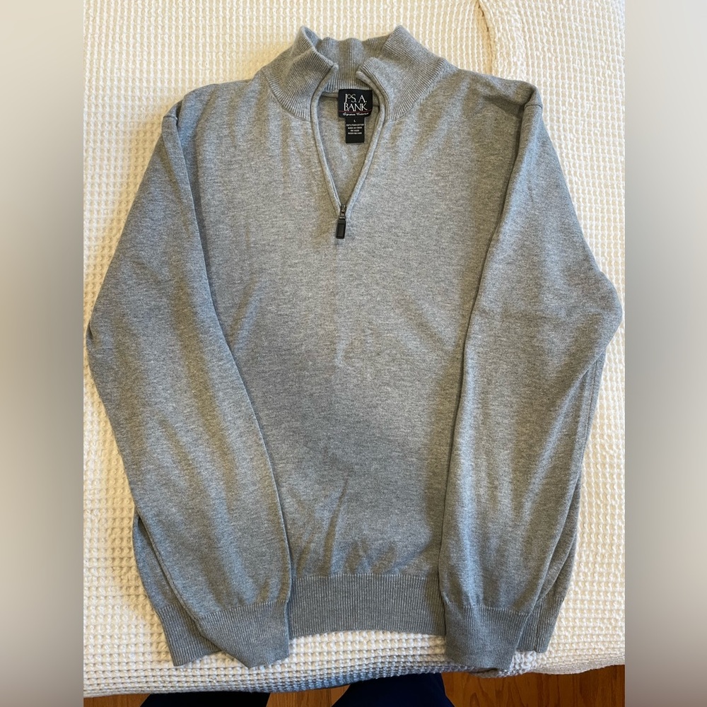 Jos. A Bank — 100% Pima cotton gray quarter zip sweater